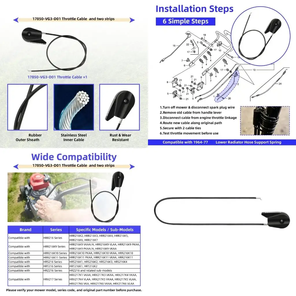  Control Cable Assembly for Lawn Mower, 48 In Direct Repair Part