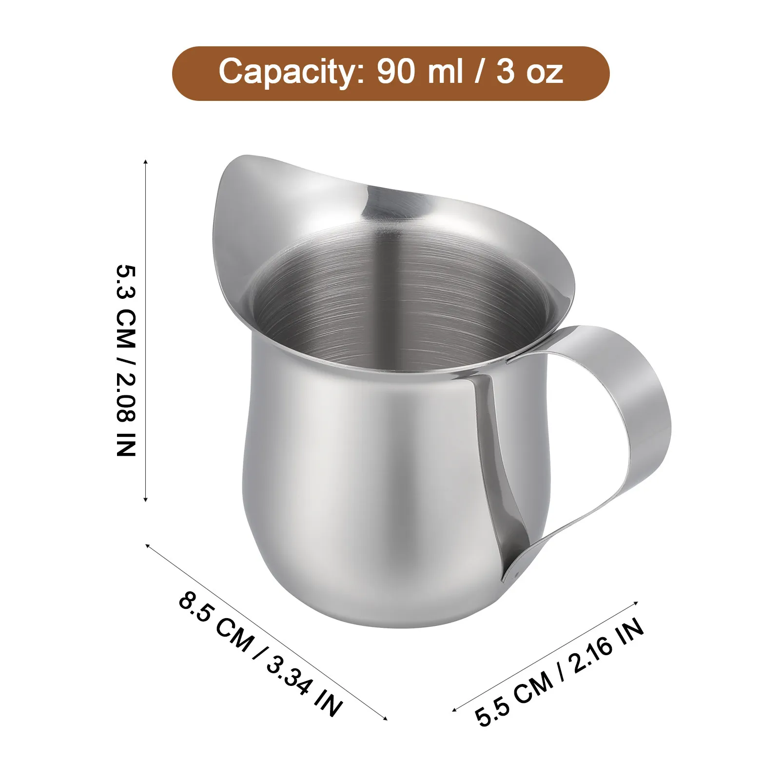 3Pcs Stainless Steel Milk Frothing Pitcher Small Milk Cup 3Oz Smooth Surface Ergonomic Handle Espresso Coffee Jug