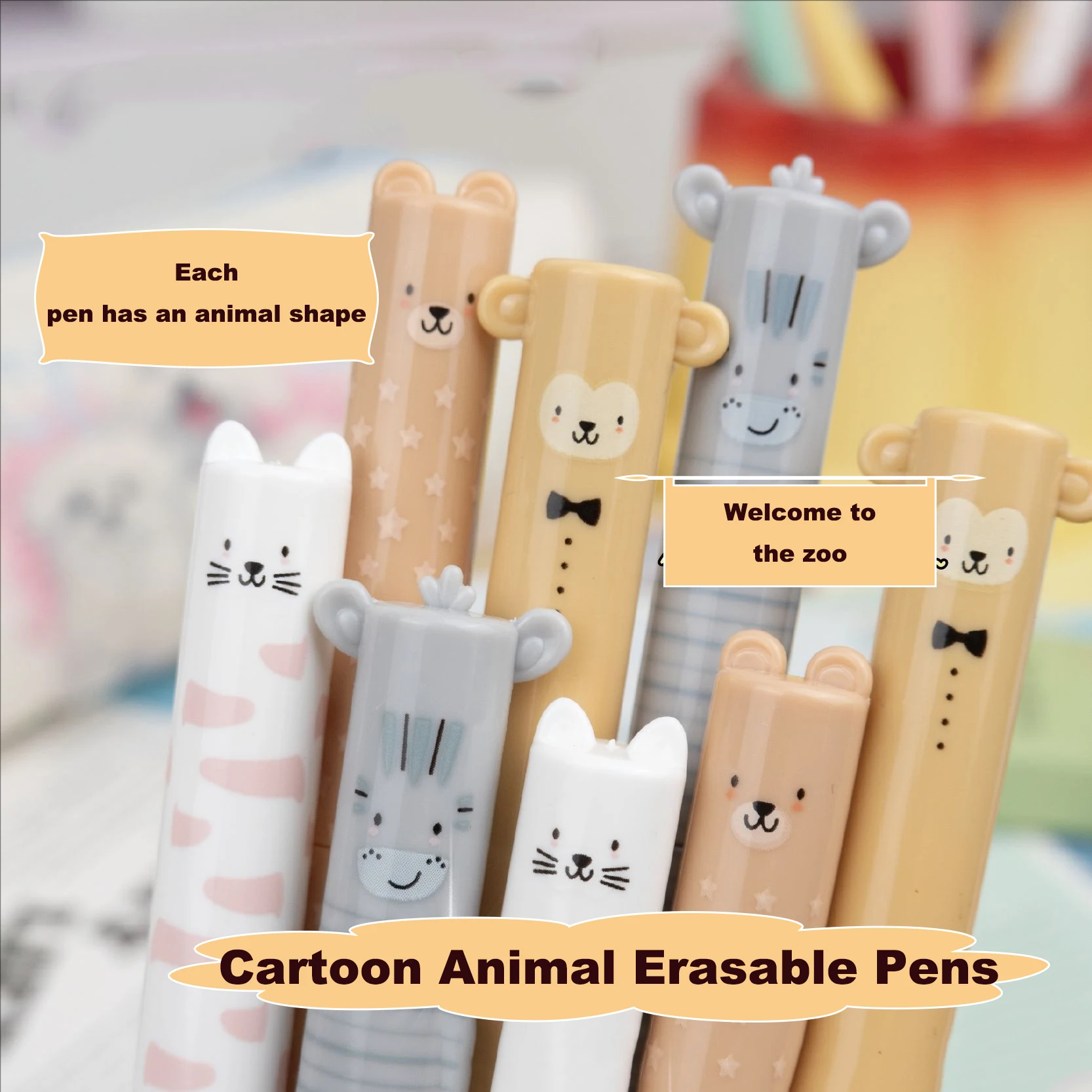 

4 шт./кор., стираемые ручки с мультяшными животными, 0,5 мм, вращающиеся гелевые ручки с синими чернилами для детей, подарочные ручки для школьников, канцелярские принадлежности