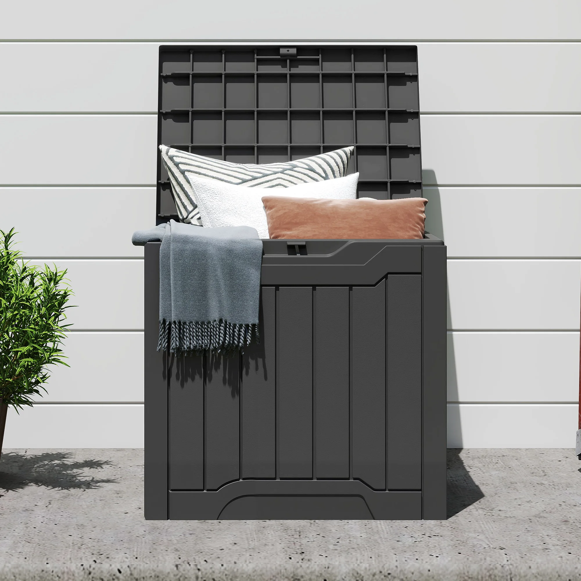 Caja de Almacenamiento Exterior de Resina de 31 Galones, Caja Impermeable con Cerradura para Cojines de Patio y Herramientas de Jardín