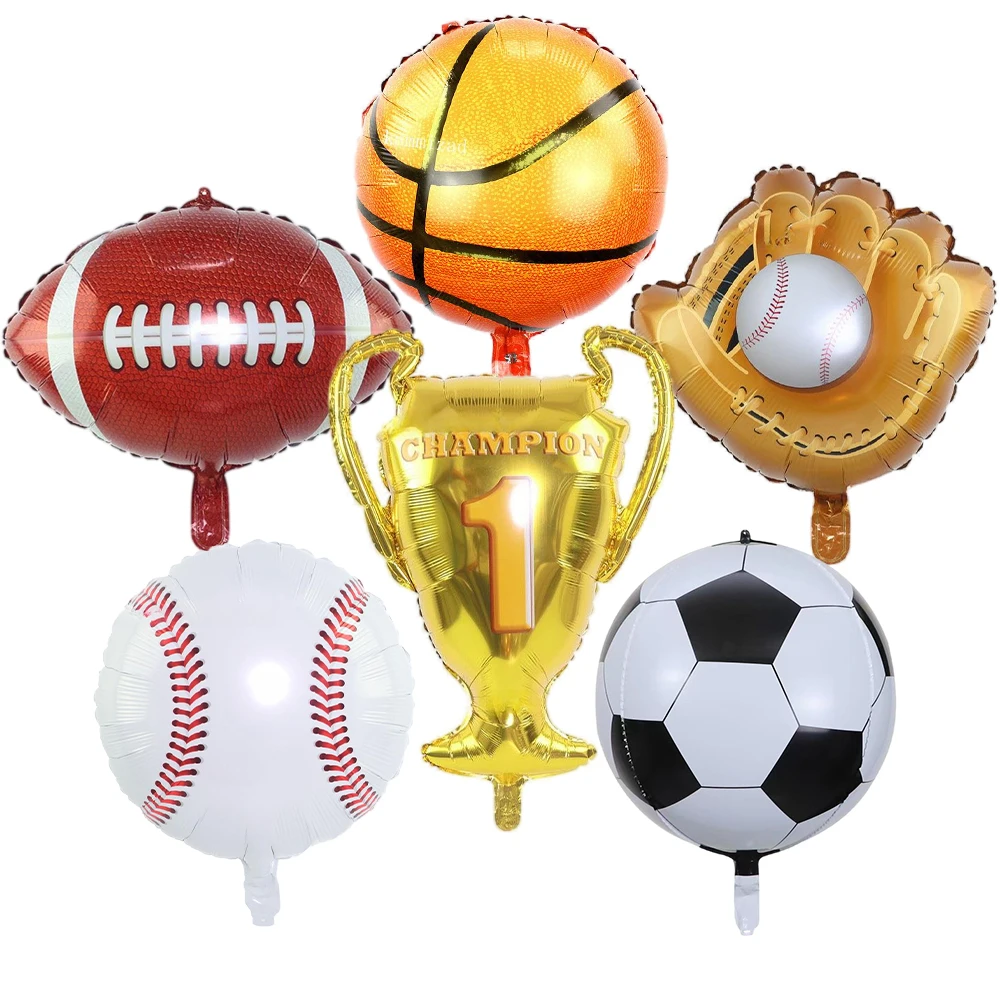 6pcs Ball Theme Party Balloons Boys Mans Birthday Decoration Basketball Soccer Baseball Champion Trophy Balloons Kids Funny Toys