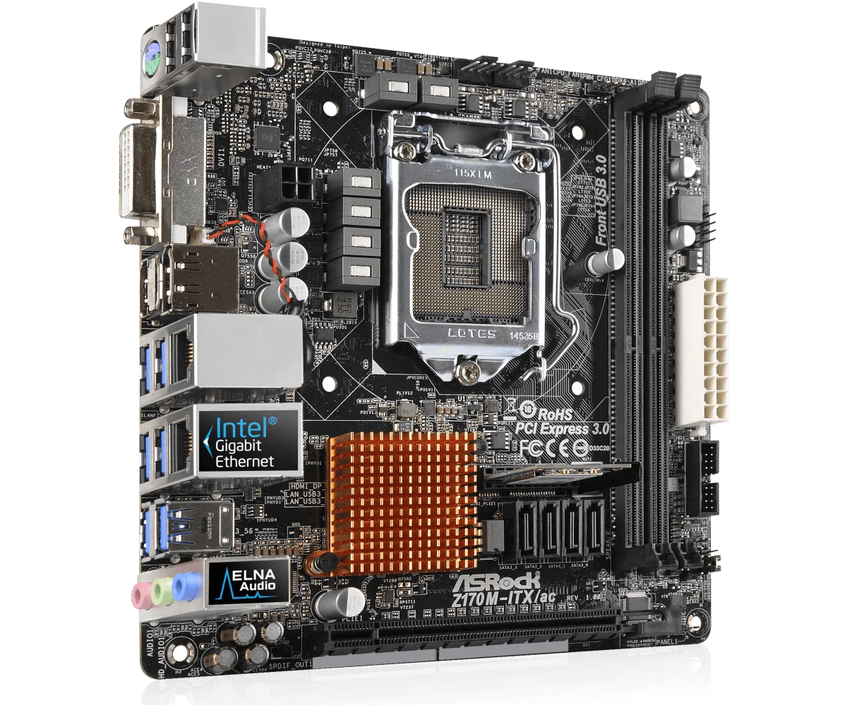 Imagem -04 - Placa-mãe Mini Itx ac Lga 1151 Intel Z170 2xddr4 32gb Pcie 3.0 4xsata3 Suporta 6ª 7ª Geração Intel I56500 Cpu Asrock-z170m-itx