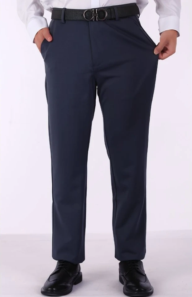 مرونة عارضة السراويل الرسمية الرجال اللباس السراويل زائد حجم منتصف العمر فضفاض أبي عالية الخصر سميكة مستقيم السراويل رجال الأعمال