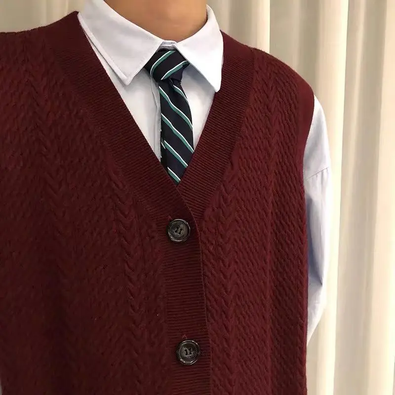 Men's Loose Black Knit Vest Sweater Japanese Style Sleeveless Cardigan Unisex Casual Spring Autumn Waistcoat