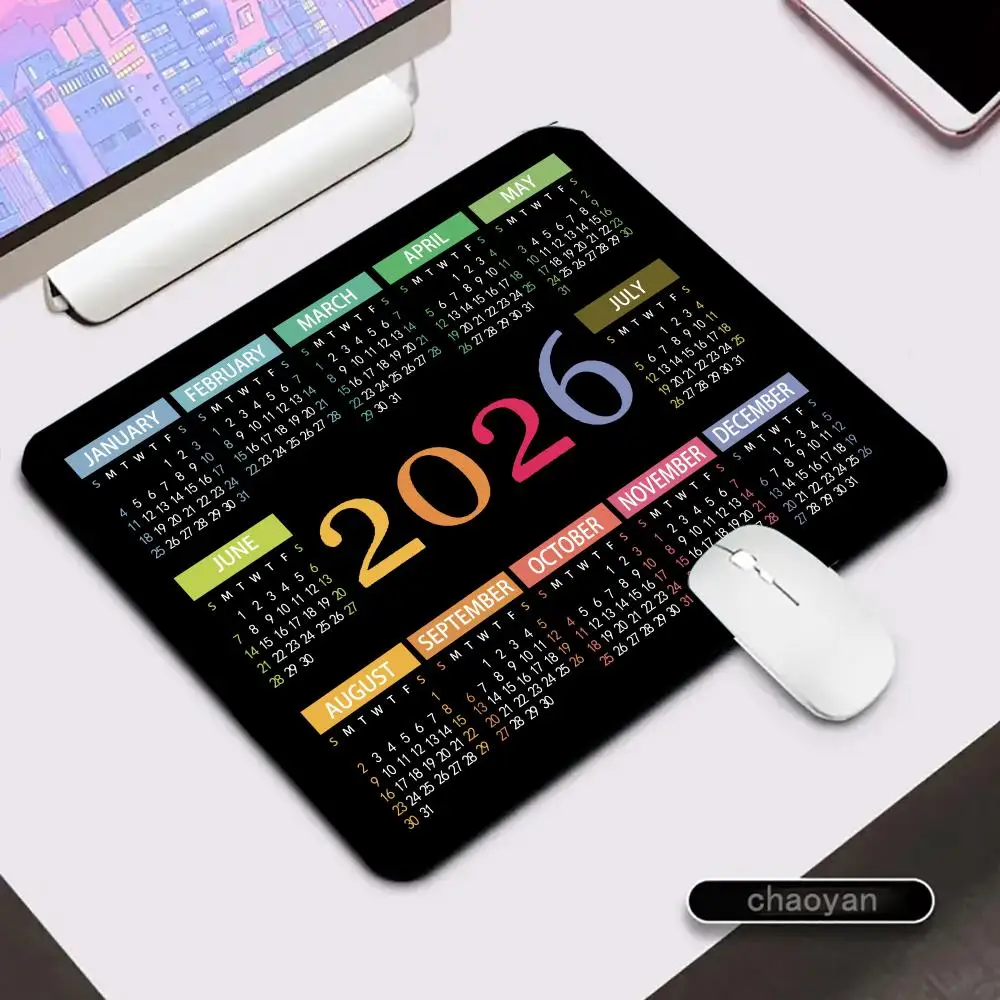 2026 التقويم الأسود ماوس الوسادة مربع السنة الجديدة لوحة ماوس صغيرة المضادة للانزلاق المطاط الألعاب مكتب الكمبيوتر المحمول مكتب عمل حصيرة #2
