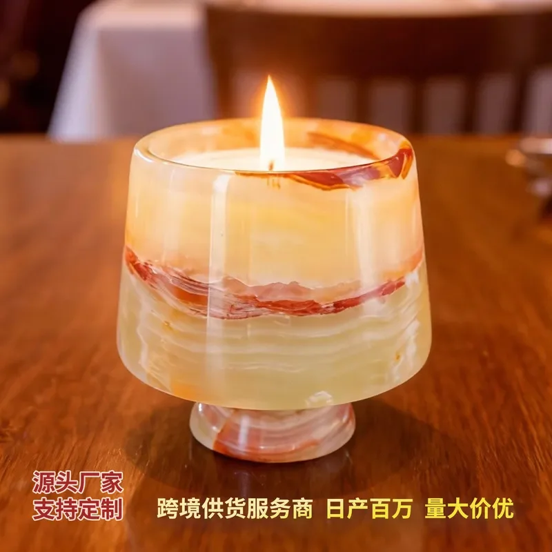 Natural Jade Candle Holder Retro Aromatherapy Wax Cup Elegant Home Decor Ornament for Living Room Office Gift Model Display