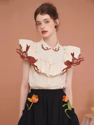 Rabbit Embroidered Shirt for Women, Exquisite Summer Shirt