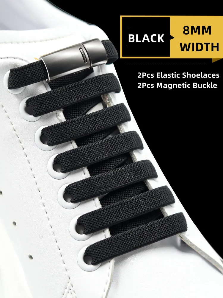 1 Pair Flat Elastic Laces Sneakers Magnetic Flat Shoelace Without Ties Kids Adult Quick Lace Lazy Sports Rubber Band Shoestring