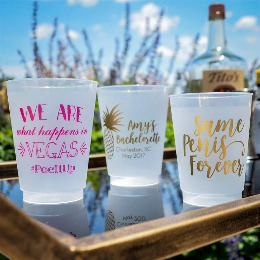 Shatterproof Bachelorette Party Cups, Frost Flex Cups, Wedding Cups, Personalized Party Favors, Frosted Party Cups, Printed Cups