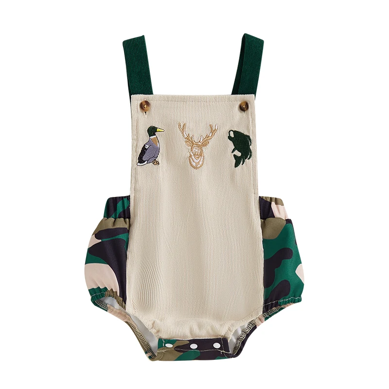 Newborn Baby Boy Farm Outfit Animal Embroidery Romper Sleeveless Square Neck Overall Infant Summer Clothes