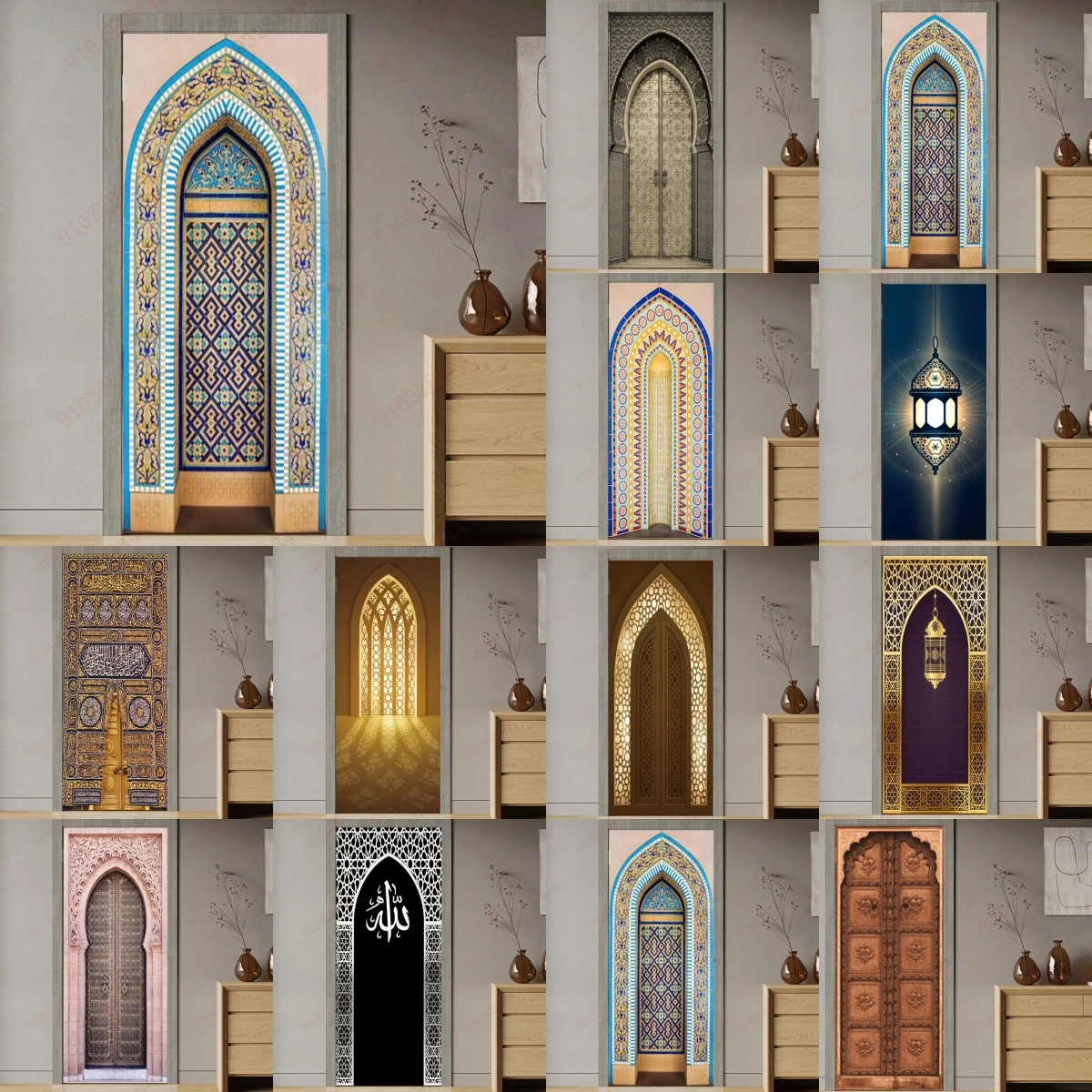 Art 3D Door Sticker Islamic Mural Wallpaper Vinyl Door Wallpaper Removable Room Décor Self Adhesive Wall Covers Poster For Home