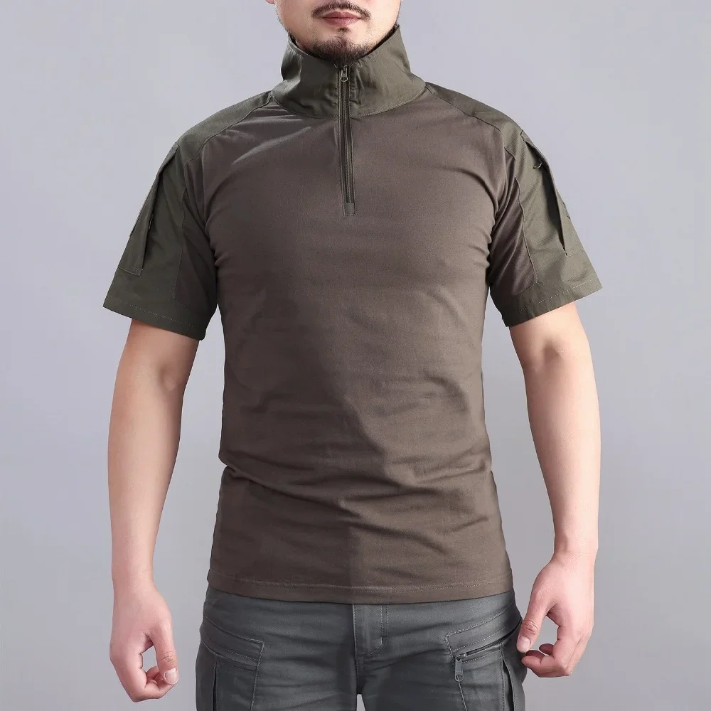 Summer Men Outdoor Hiking Shirt Tactical Camouflage Short Training Clothes CS Hunting Climbing Fishing Pesca Camping Tops