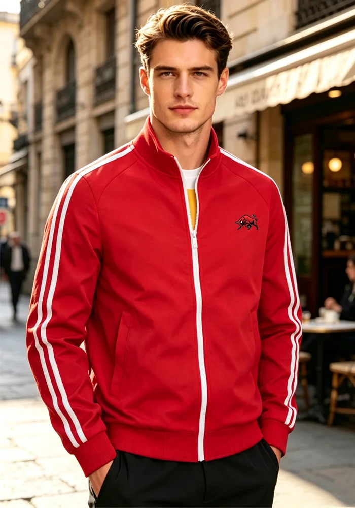 Men Full Zip Stand Collar Fleece Lined  Classic 3 Stripes Sleeve Casual Jogging Coat Urban Streetwear Fashion Winter Outerwear