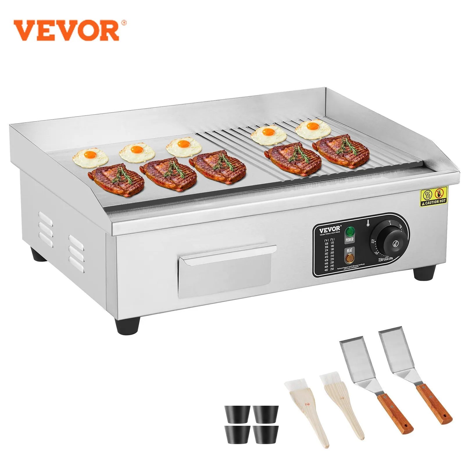 VEVOR-Plaque de cuisson électrique commerciale, 3200W, dessus de seau, demi-plat, gril 122 ℉-572 ℉