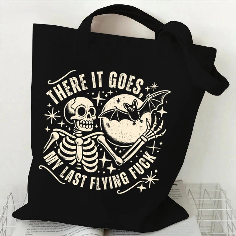 Funny Halloween Kids Tote Bags Cute Ghost Design Canvas Shopping Bag Funny Halloween Skeleton Pumpkin Print Purses and Handbags