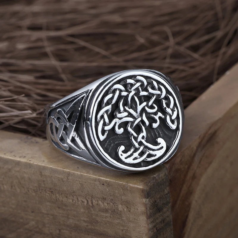 Dropshipping Viking Tree of Life Yggdrasil Celtics Knotwork Ring Men's Stainless Steel Norse Amulet Jewellery Gift OSR618