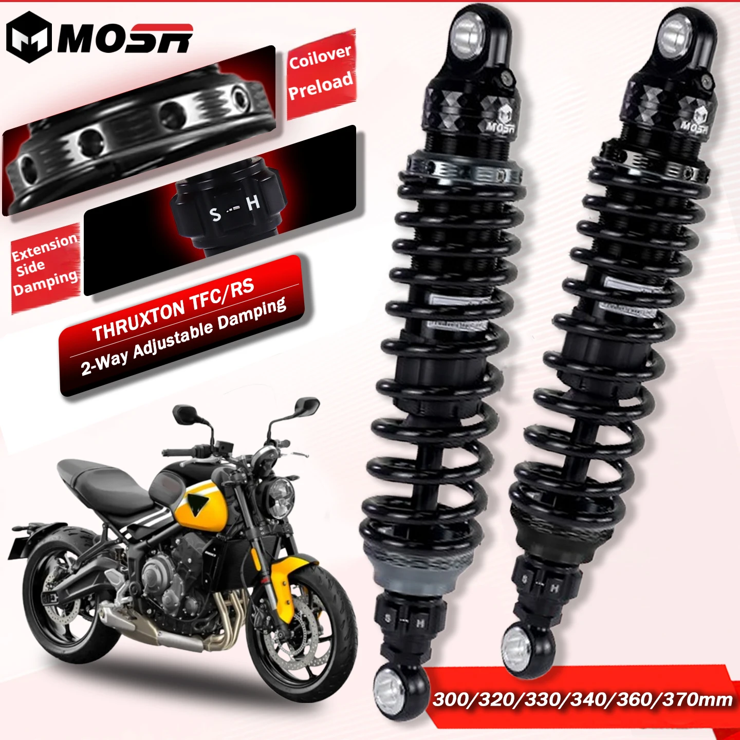 

JSMT FOR TRIUMPH Thruxton TFC Thruxton RS Dual Adjust Shock Absorber Preload Rebound 300-370mm Motorcycle Suspension Parts