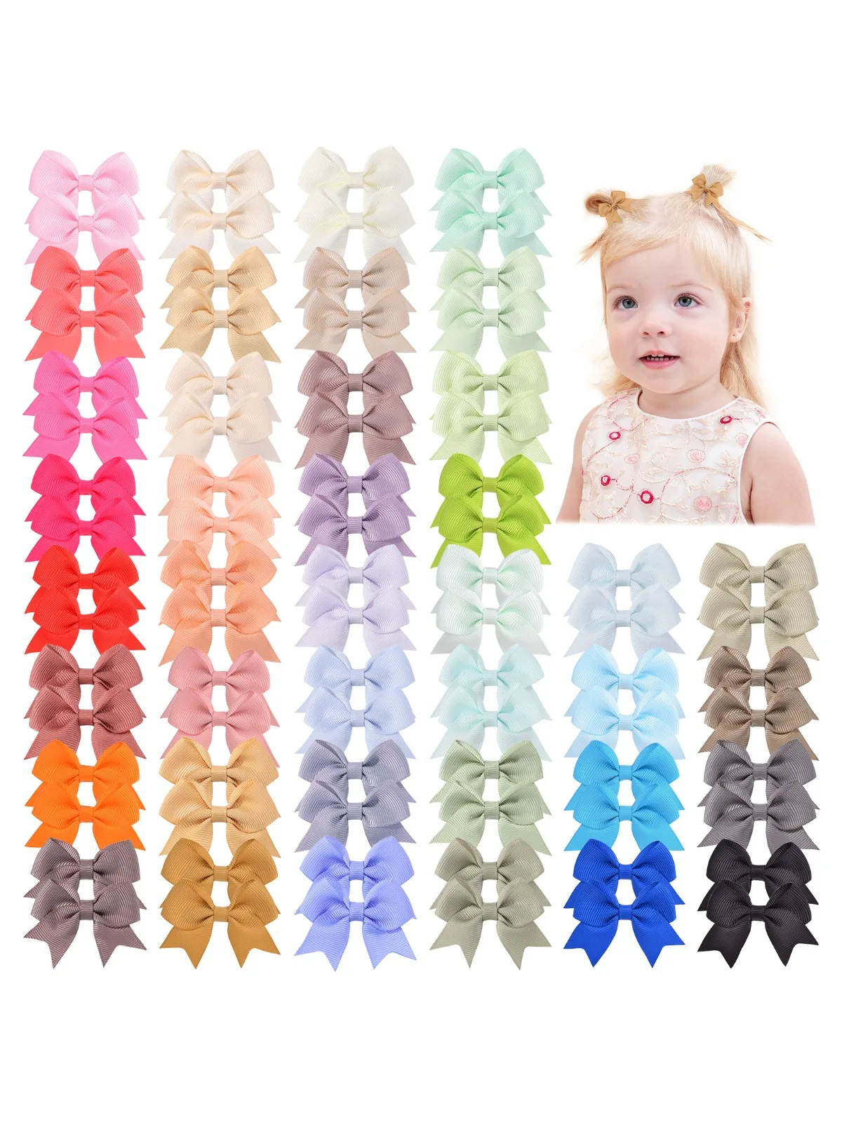 40/60 pièces 2 ''ruban gros-grain Mini nœuds pinces à cheveux ensemble pour bébé filles douce princesse épingles à cheveux Barrettes enfants accessoires de cheveux