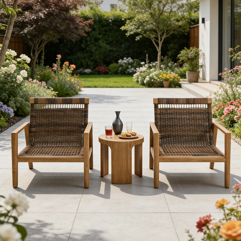 Luxury Modern Teak Solid Wood Durable Waterproof UV-Resistant Stackable Eco-friendly Outdoor Dining Sets Table Chairs