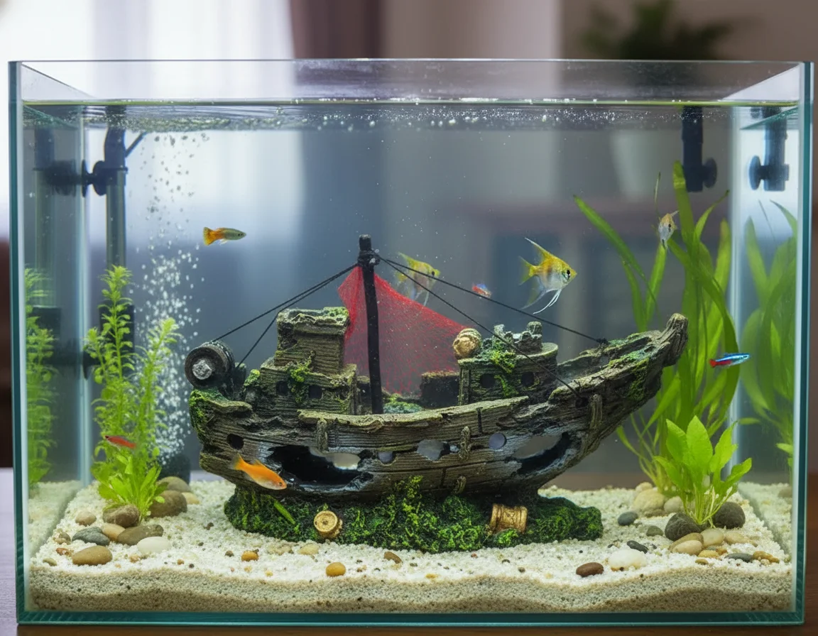 Pirate Ship Wreck Aquarium Decoration Resin Sunken Boat Model for Fish Tank Background Scenery Saltwater Freshwater Setup