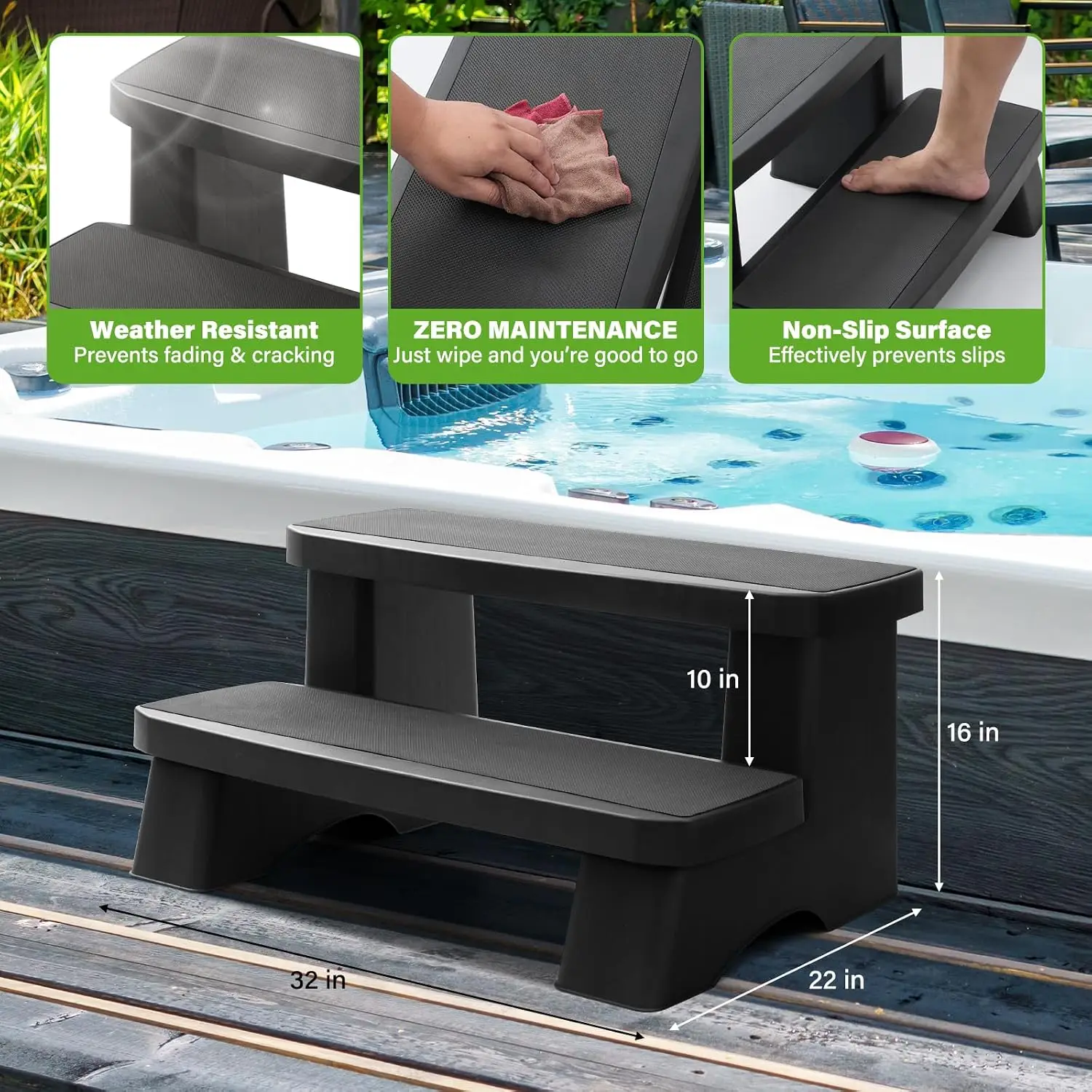 Heavy Duty Hot Tub Steps Non Slip Spa Steps With High Capacity For Safe Easy Entry, Outdoor Spa Stairs With Anti Slip Treads Fits Round Or Square Spas,