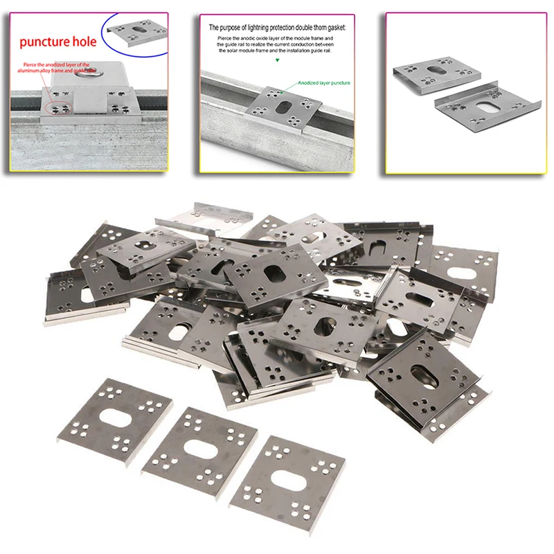 50/100 sztuk PV uziemienia arkusz przewodzący Panel słoneczny uziemienia uszczelka podkładki do instalacji fotowoltaicznych na dachu akcesoria do systemów słonecznych