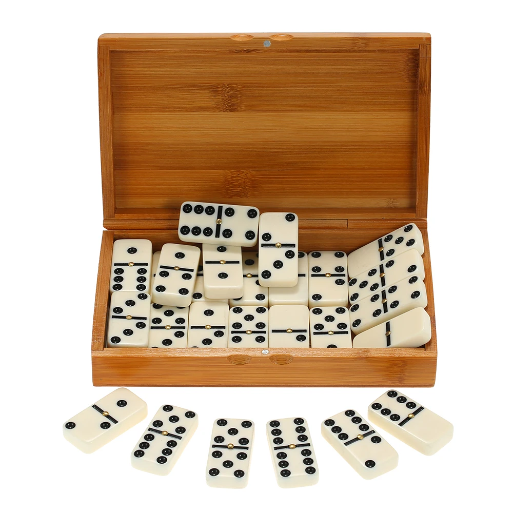 Double Six Dominoes Set Entertainment Recreational Travel Game Toy Black Dots Dominoes