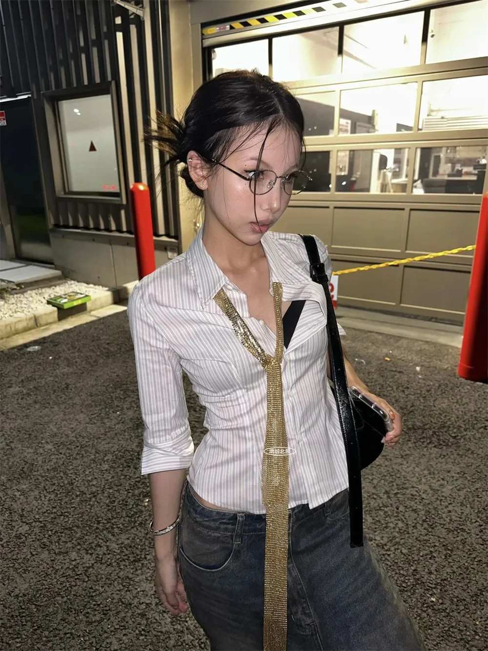 Striped Shirt Women Casual Streetwear Blouses Half Slim Summer Shirt Y2k Vintage Korean Fashion Tops Streetwear Emo Retro Shirts view 5