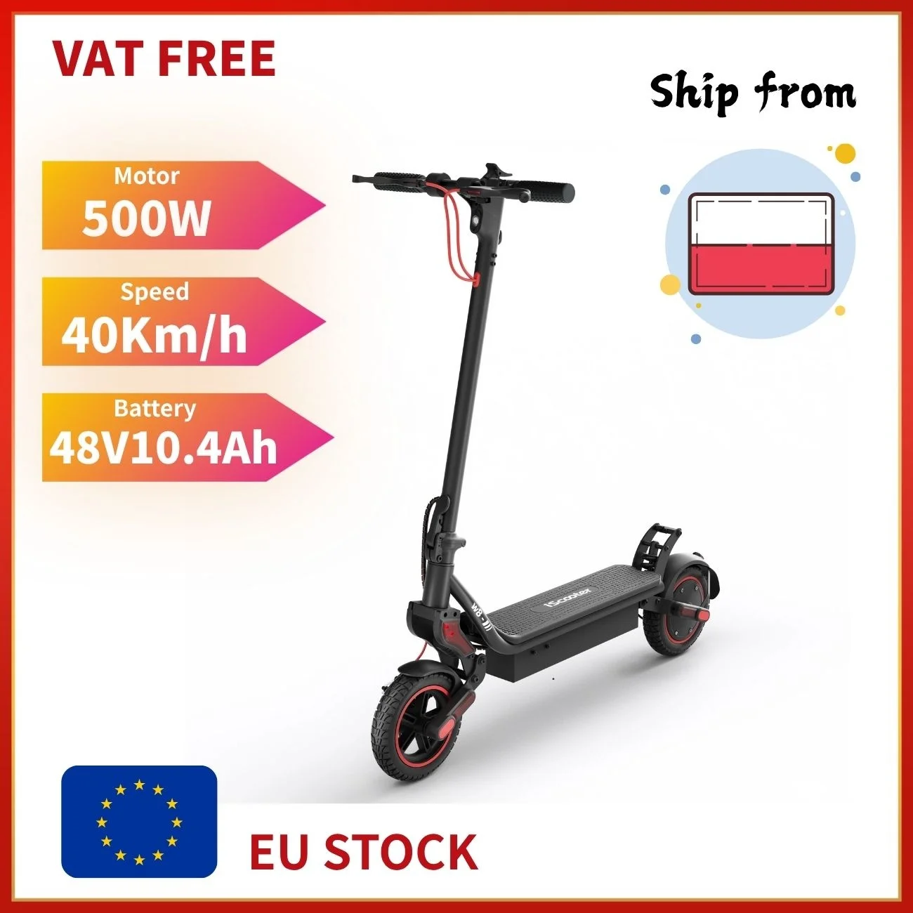 Image of ISCOOTER W8 Elektroroller 500W Motor 40Km/h Höchstgeschwindigkeit 9 Zoll Reifen APP-Steuerung Stoßdämpfer Faltbar Offroad 48V10.4Ah Akku