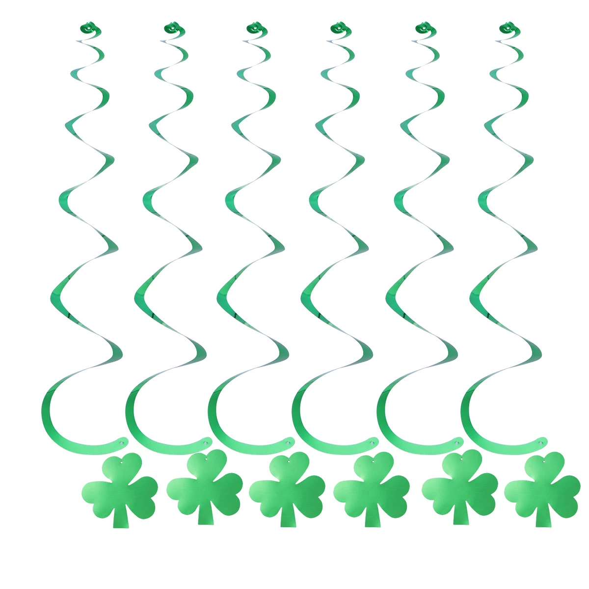 

6Pcs Four Leaf Clover Swirl Decorations Shiny Foil Hanging Spirals for St Patricks Day Party Doorway Archway Festive Event Decor