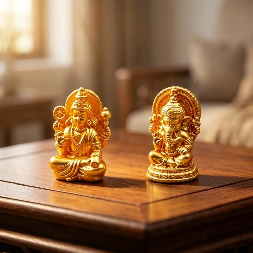 50pcs Resin Ganesha Figurines Indian Elephant Head God Statue 2.9x1.9x1.4cm 3x1.8x1.7cm Golden For Tiny Space Decor