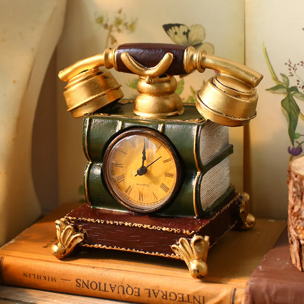 

Resin Phone Clock Adornment Creative Decorative Telephone Shape Desk Home Office Bedroom Artistic Design Long Lasting High