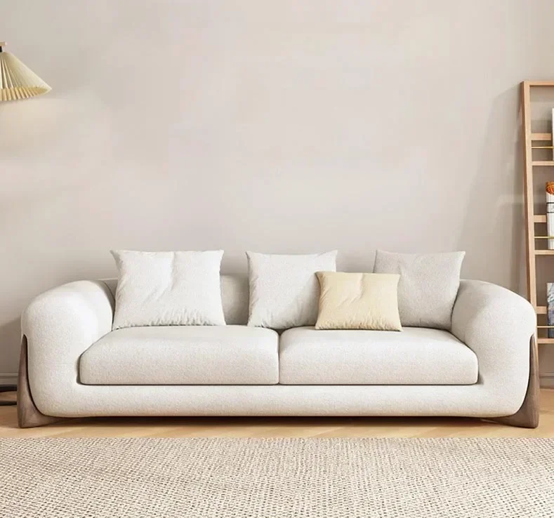 

-Contemporary Soft Living Sitting Room Lounge Modern Set Furniture Minimalist L Shaped Sectional White Linen Fabric Modular Sofa