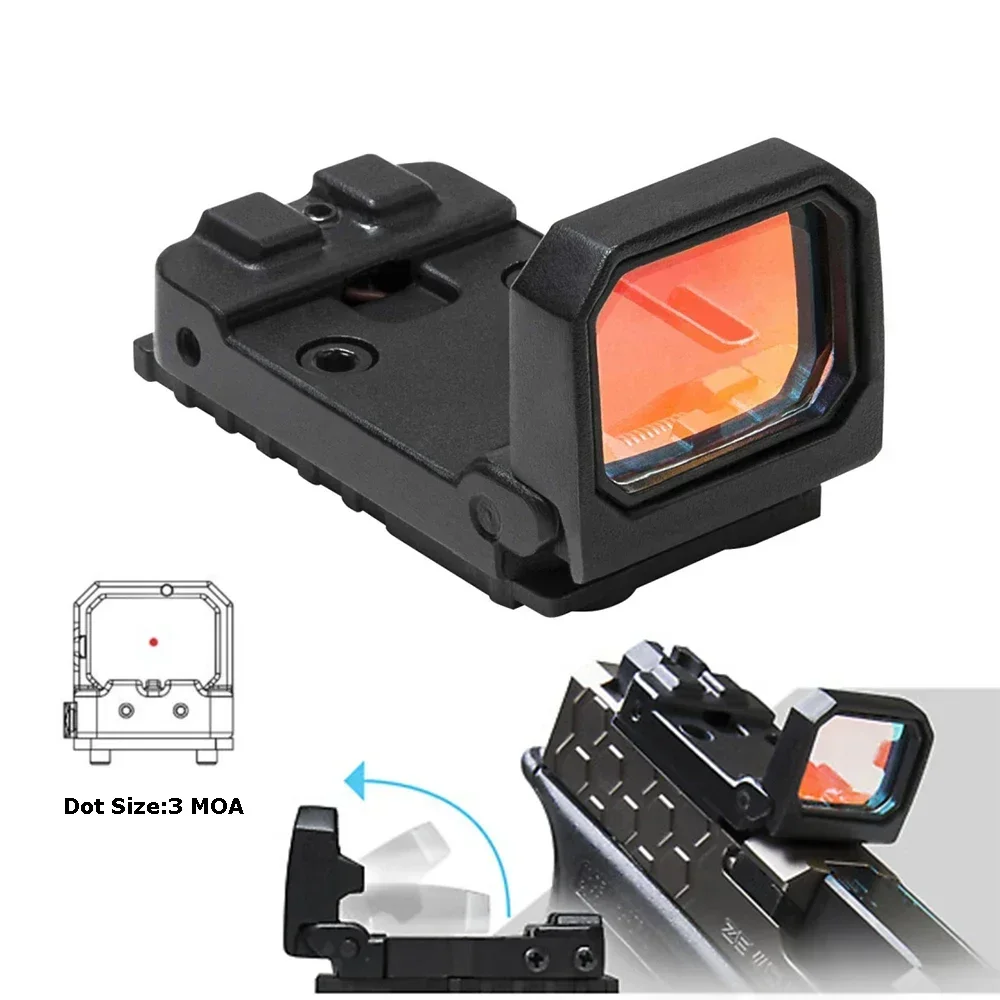 Slide Cut Pistol Mount Base Optics Sight Tactical Flip Up 1x Red Dot Sight Holographic Reflex Fold Mini Scope MOS Glock