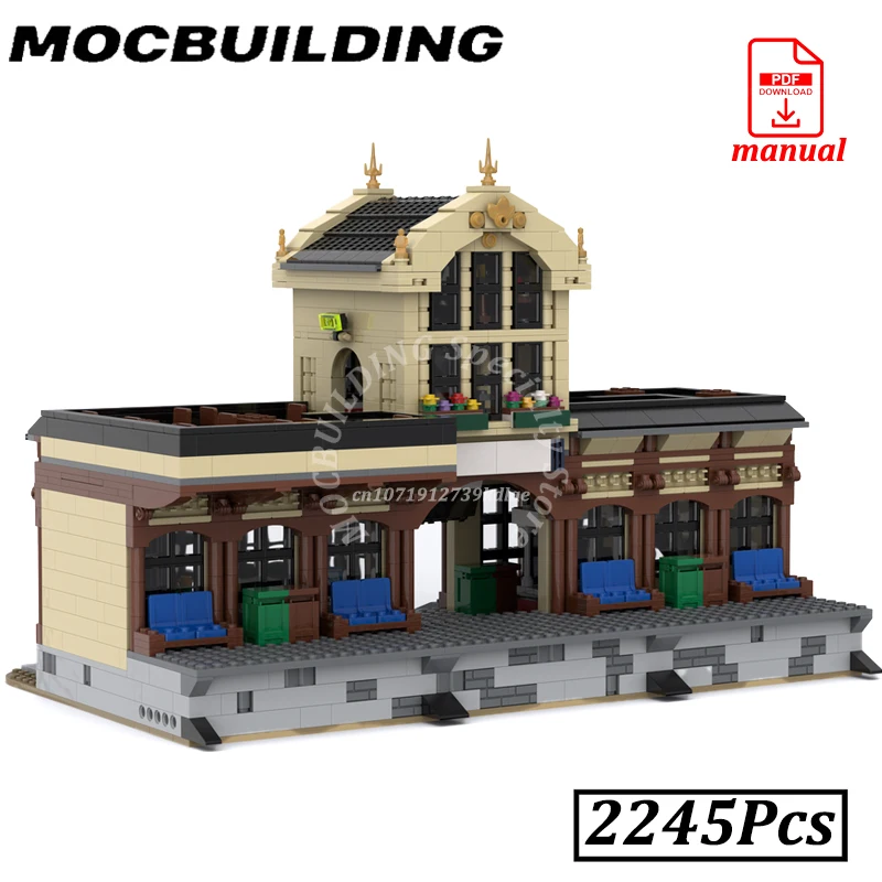 기차역 모델 도시 스트리트 뷰 MOC 빌딩 블록 벽돌 디스플레이 건설 크리스마스 선물