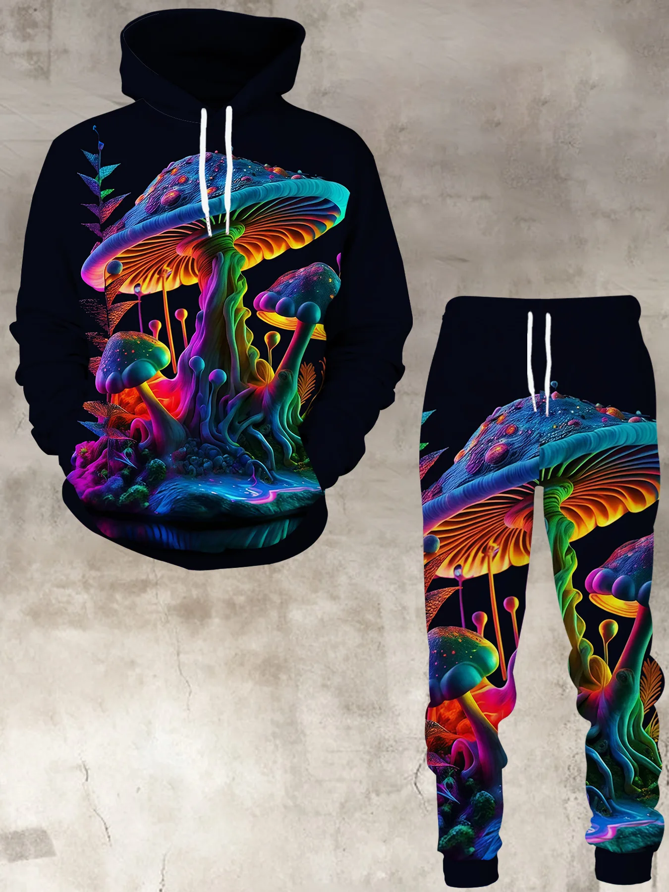Cogumelo padrão 3d impressão outono hoodies calças define moda masculina moletom moletom duas peças ternos agasalho homem roupas