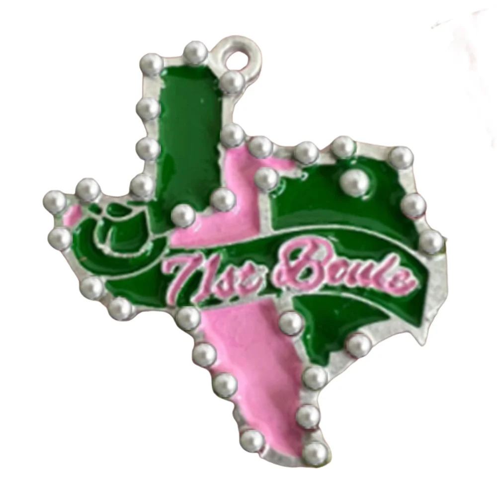 Newest Sorority Pink and Green Texas shape With Cowboy Hat 71st Boule Pearl DIY Charm Pendant Jewelry