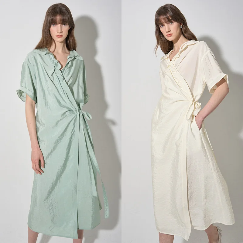 

Летнее длинное платье MICOAT Lazy Tea Break Dr One-Piece Gown с V-образным вырезом, асимметричными бретелями и эффектом похудения во французском стиле