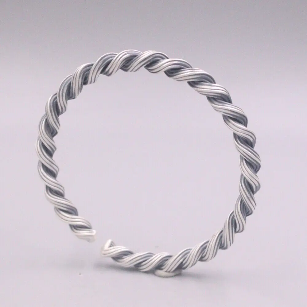 

Real 999 Fine Silver 6mm Rope-Shape Cuff Bangle Men's Bracelet Inside Dia. 2.44"