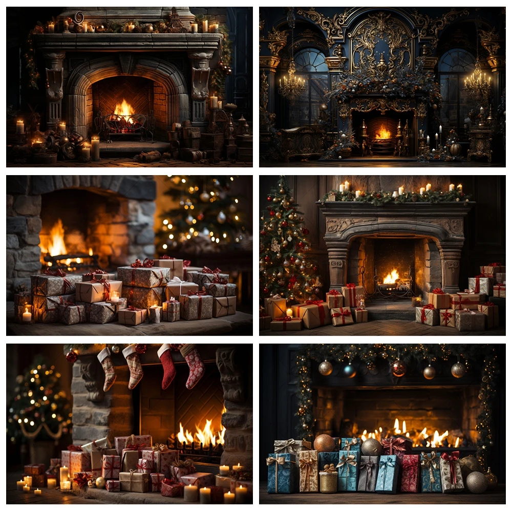 Christmas Warm Flame Fireplace Aldult Kid Baby Family Party Banner Backdrop Custom Kid Room Photo Poster Decor Studio Background