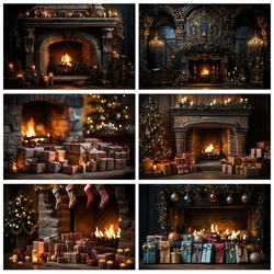 Christmas Warm Flame Fireplace Aldult Kid Baby Family Party Banner Backdrop Custom Kid Room Photo Poster Decor Studio Background