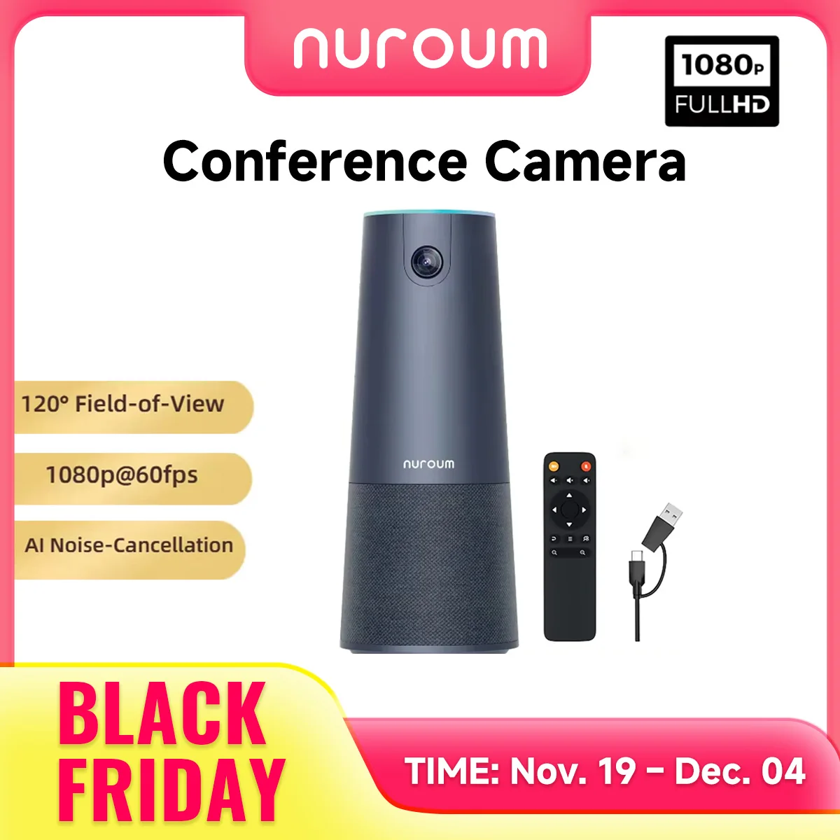

Nuroum C40 ALL IN ONE Conference Webcam Auto Focus Camera with Integrated Microphone And Speaker for Office/Conference Room
