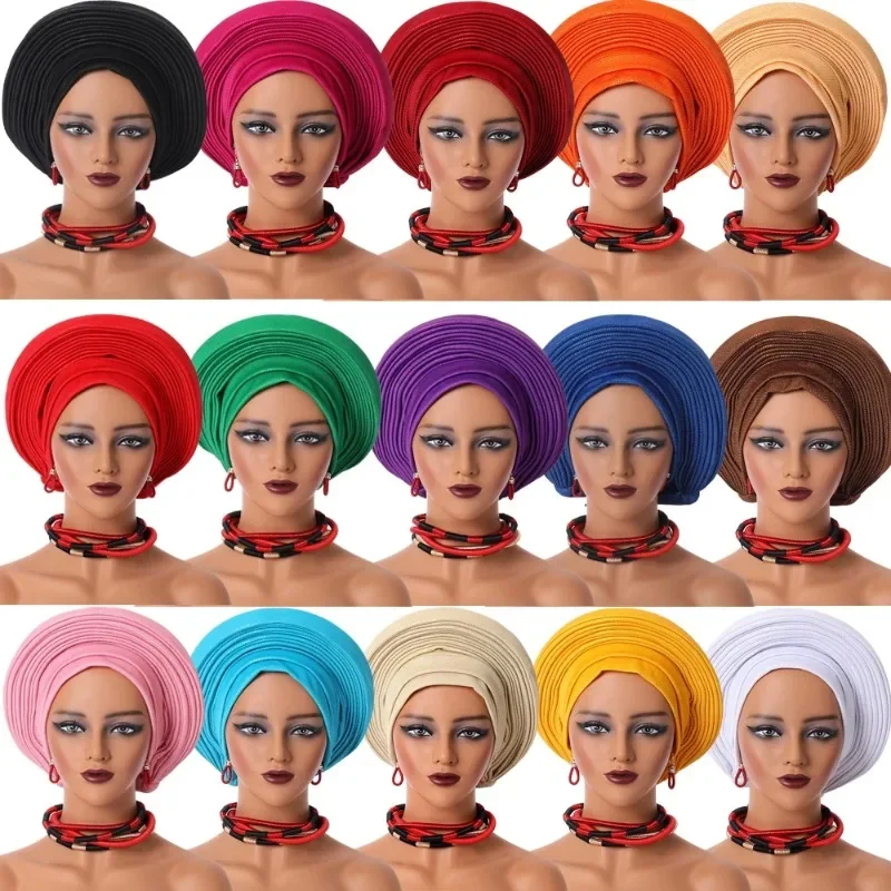 

African Headtie Nigerian Aso Oke Headtie Women Hijab Head Wrap Turban Chemo Caps Gele Femme Scarf High Quality for Wedding Party