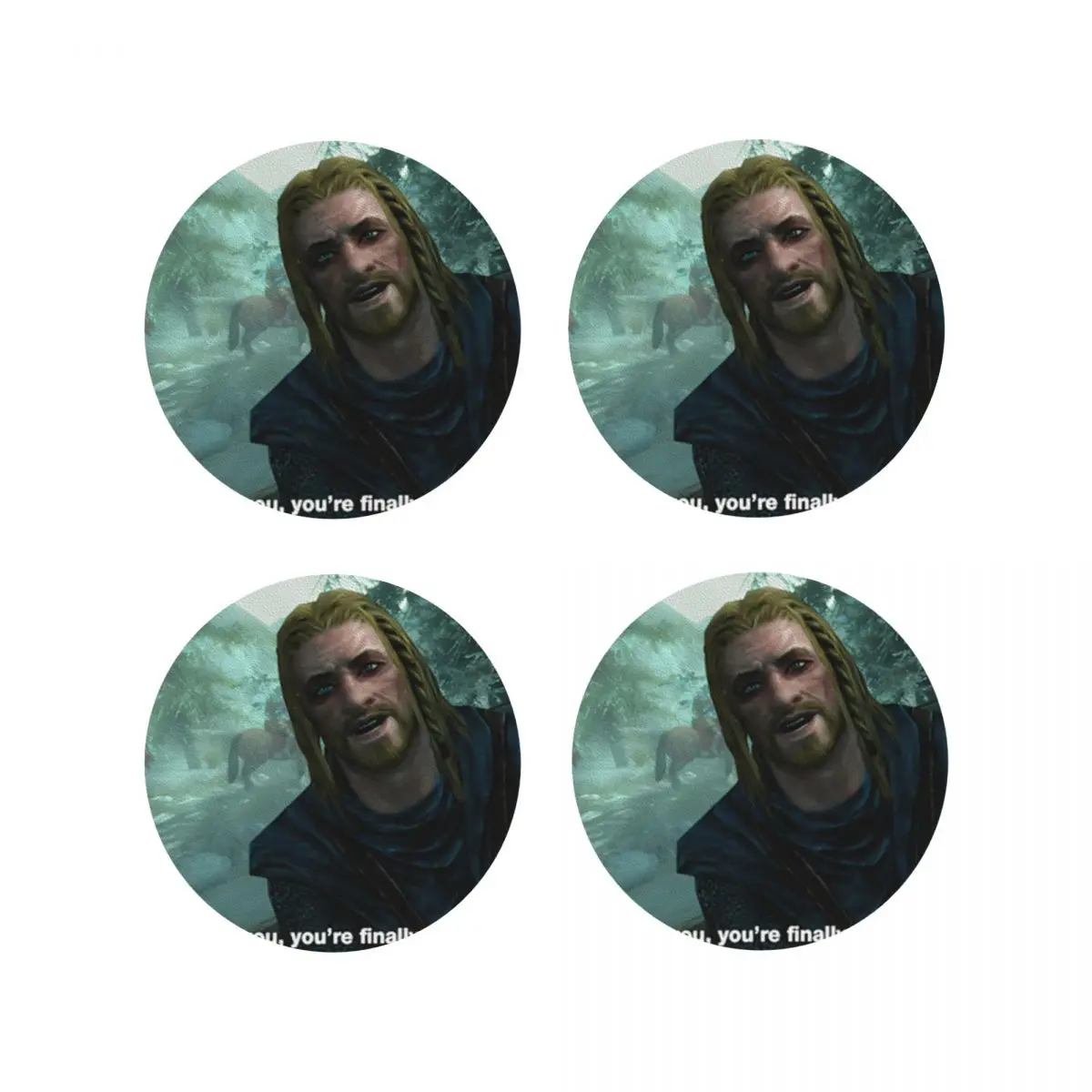 Hey You You'Re Finally Awake Skyrim Coasters Kitchen Placemats Waterproof Insulation Cup Coffee Mats  Tableware Pads Set of 4