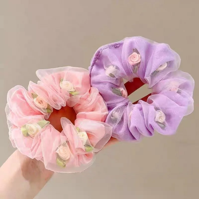 

Chiffon Large Intestine Hair Ring Flower Double Layer Tie Ponytail Hair String Girl Rubber Band for Bun Haircut Scrunchie