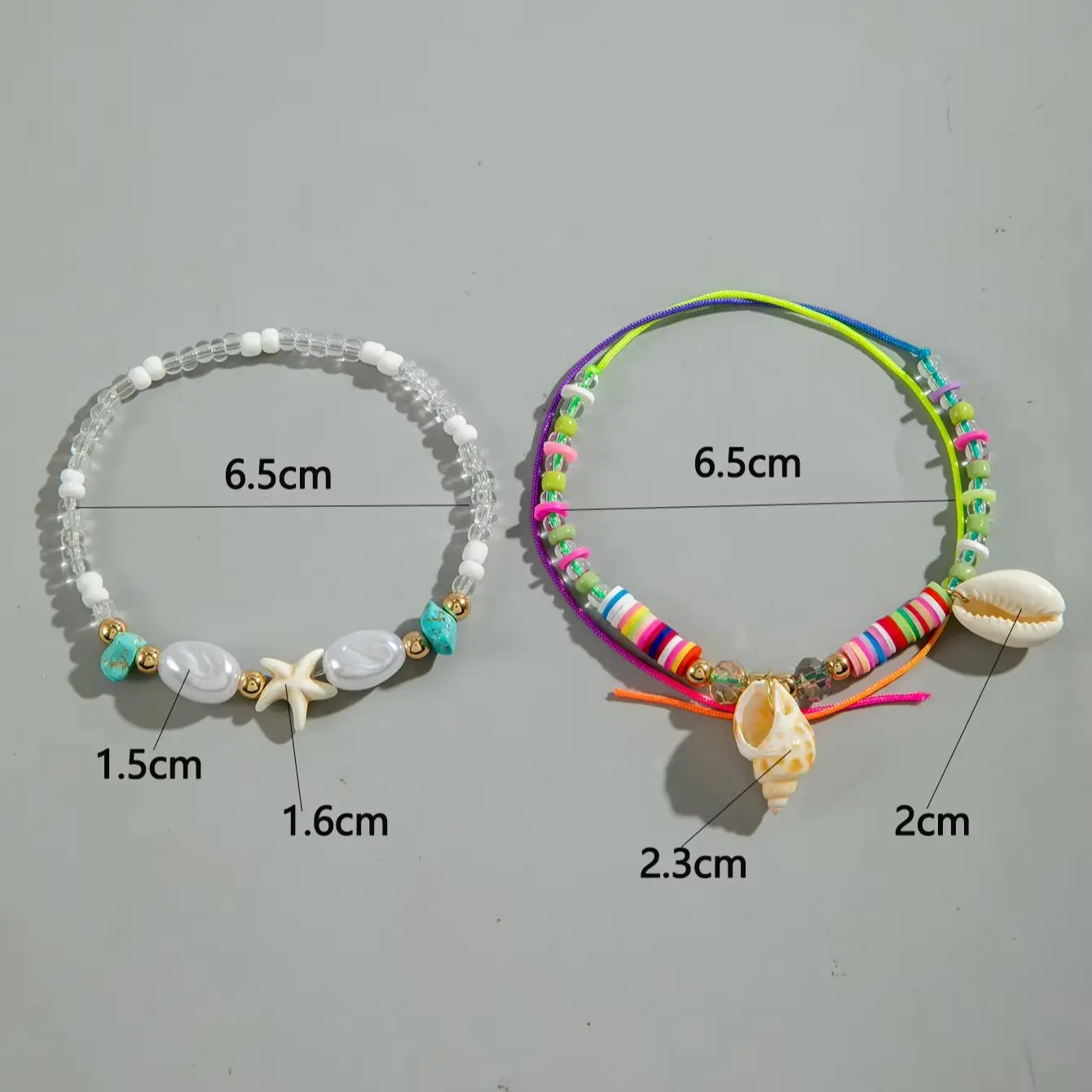 Docona Bohemian Colored Resin Beaded Foot Chain Set Imitation Conch Shell Pendant Suitable for Women's Summer Beach Jewelry