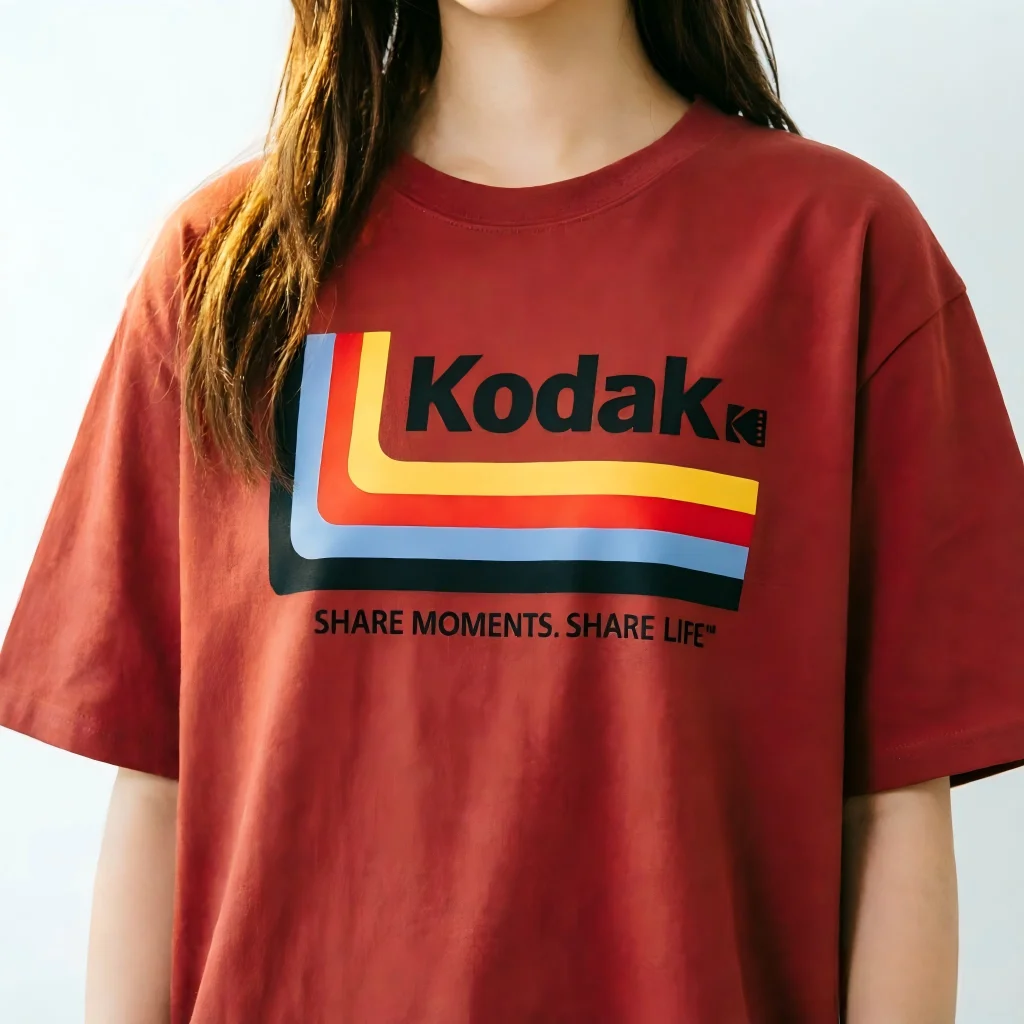Camiseta com logotipo Kodak Color Stripe para homens e mulheres, algodão, manga curta, retrô, streetwear, moda coreana, casual, verão, presente