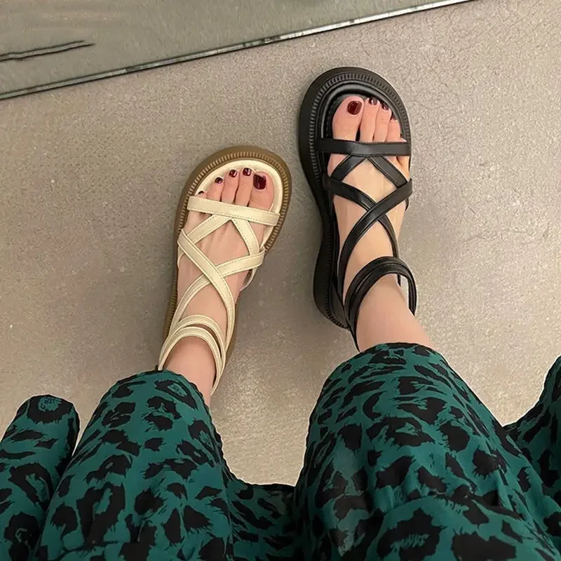 2023 Damesschoenen Groen Schoeisel Met Medium Hakken Zomer Romeinse Stijl Sandalen Voor Vrouw Platform Rits Nieuwe Ademende Mode