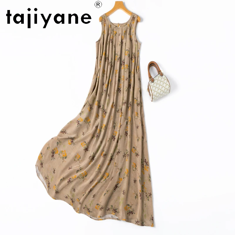 

TAJIYANE 100% Mulberry Silk Womens Dress Summer Clothes Elegant Dresses for Women Sleeveless Long Dress Loose Fit Tуника 2024