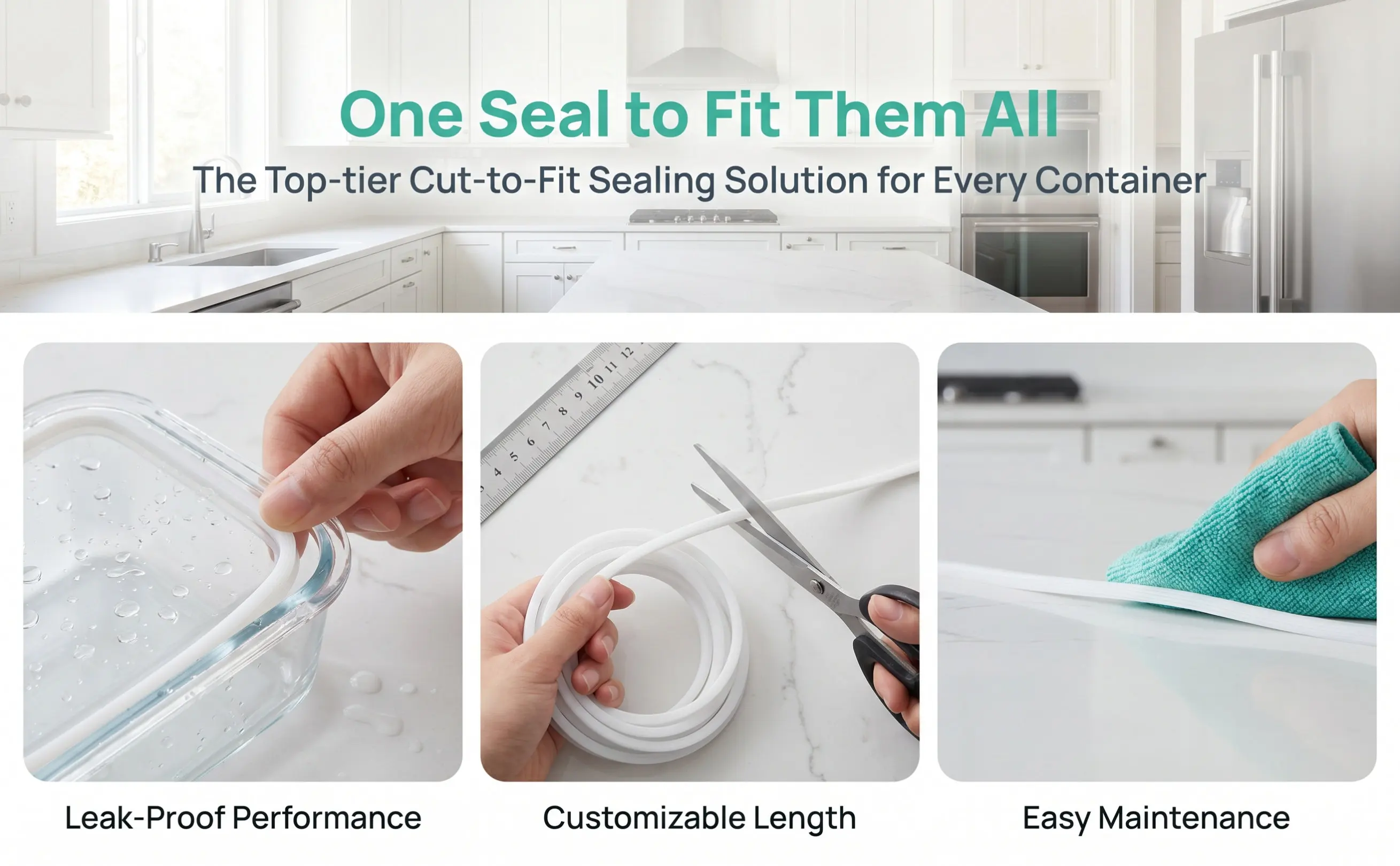 Silicone Food Container Sealing Strip 16Ft Leak-Proof Gasket Replacement Lunch Box Lid Seal Heat Resistant Cuttable